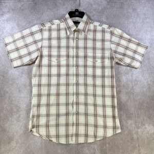 Wrangler Shirt Men Medium Brown Plaid Short Sleeve Pearl Snap Western Modern